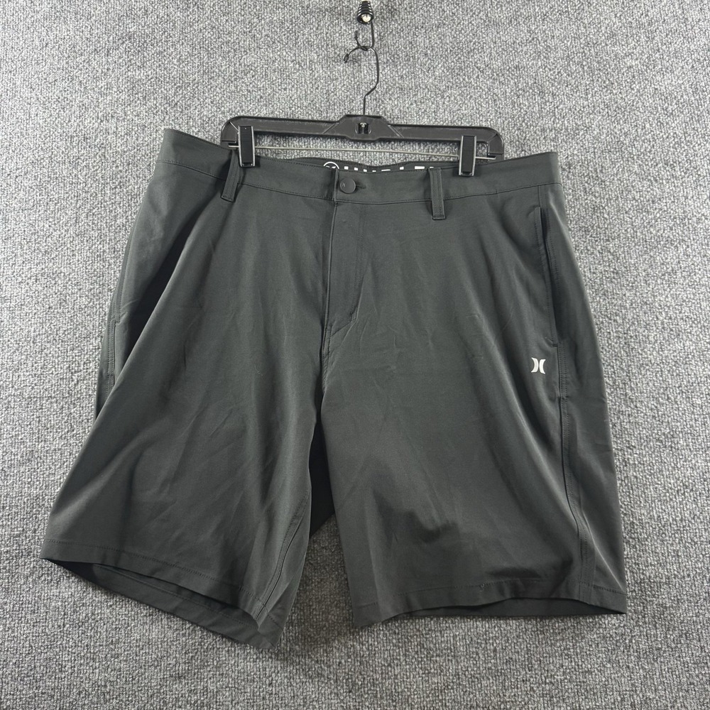 Hurley Shorts Mens 40 Black Chino Microfiber 10 Inseam Pockets Stretch Logo‎